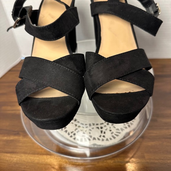 Mossimo Supply Co Black Faux Suede Platform Block Heel Crisscross Sandals - Picture 2 of 10